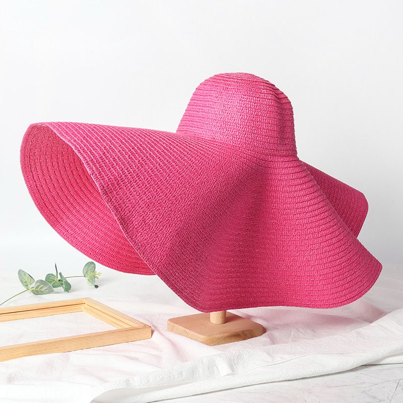 Vendita calda pieghevole da donna oversize floppy paglia 70 cm di diametro grande tesa cappelli estivi da sole Panama viaggio spiaggia cappello all'ingrosso_voghion.com