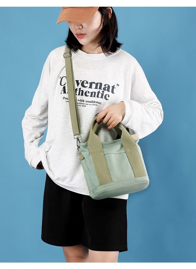 Women Small Bag with Zipper Fashion Lady Single Shoulder Portable Thickened Canvas Mobile Phone Bucket Tote Bag_voghion.com
