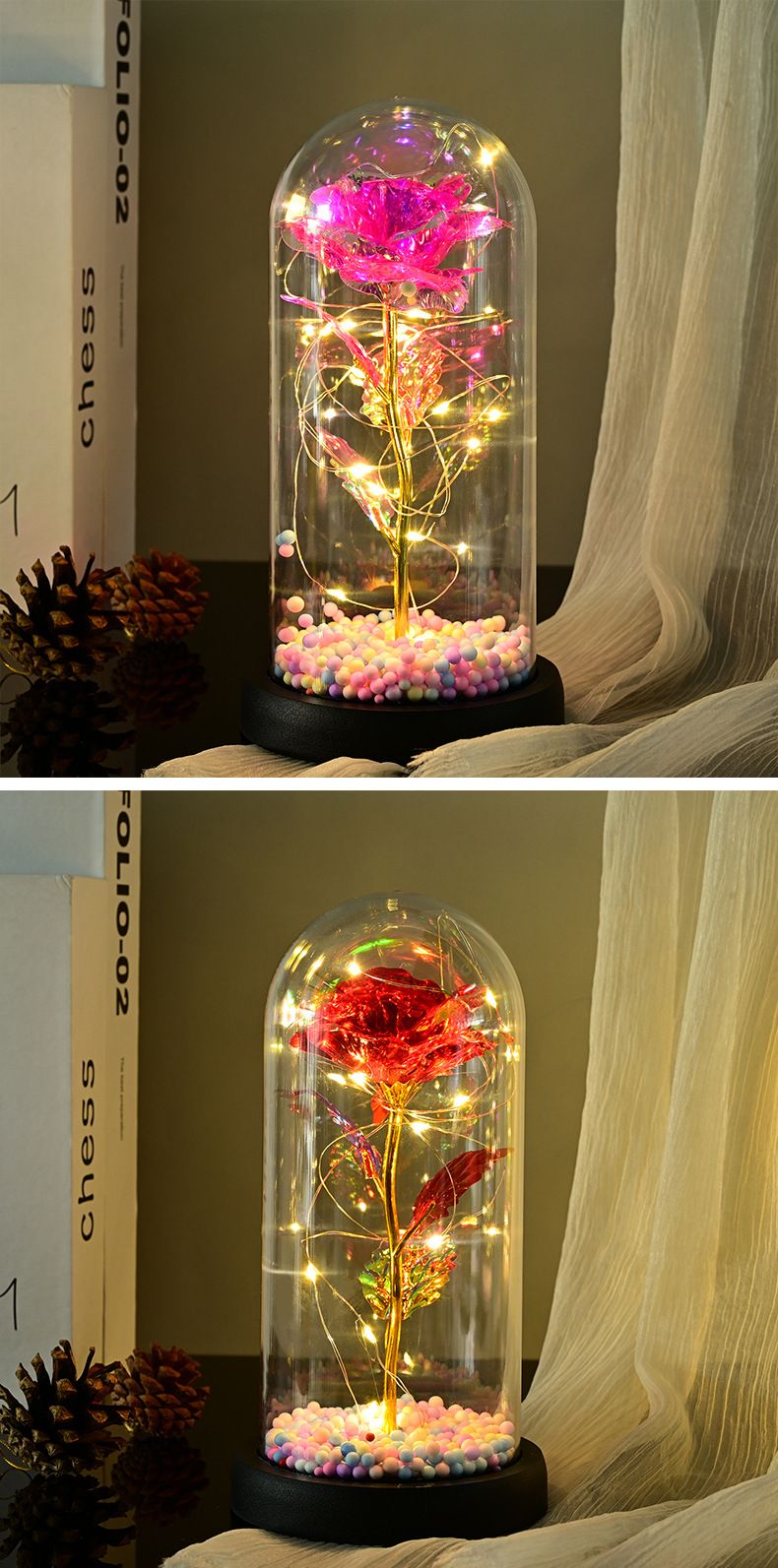 Valentine's Day gift glass cover with light gold foil bouquet for girlfriend birthday gift eternal flower glass cover_voghion.com