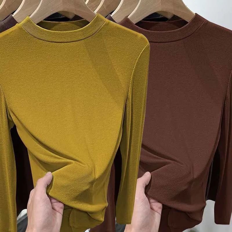 Vêtements pour femmes en tissu velours col montant grande taille coupe ajustée jeune chemise à manches longues en velours allemand chaud_voghion.com