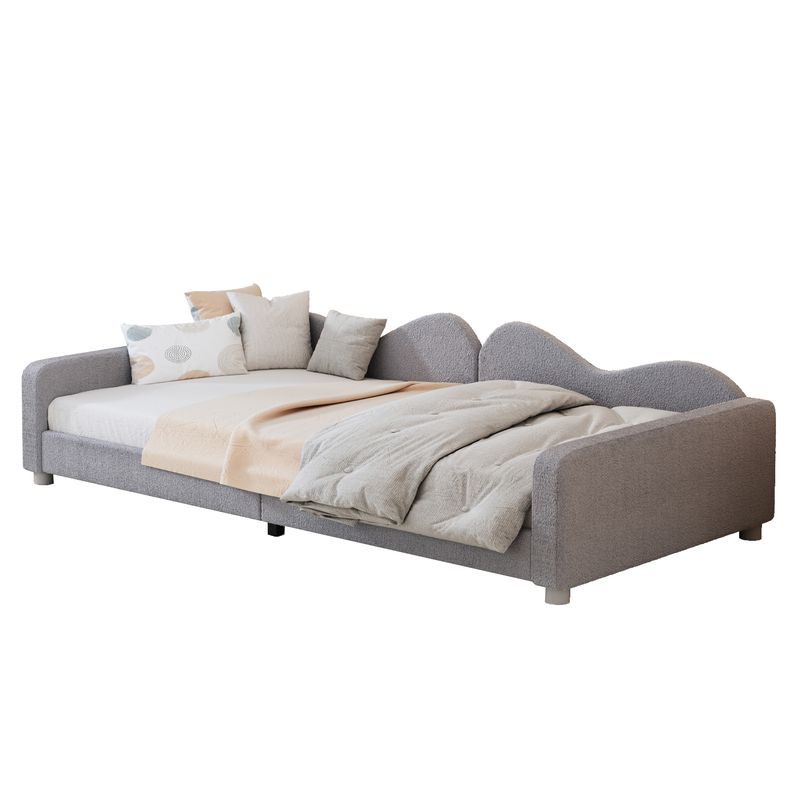 Polsterbett 90x200cm, Schlafsofa, Teddystoff, Mit Armlehnen, Grau_voghion.com