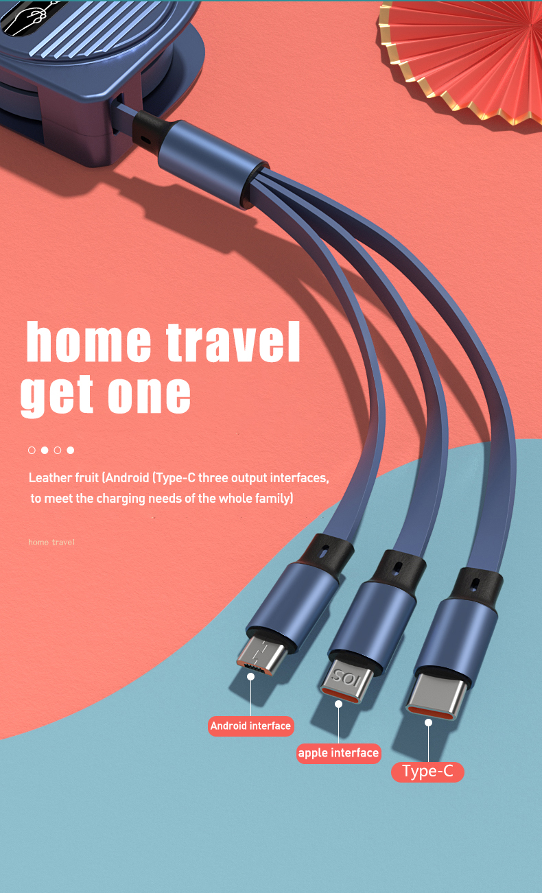 in 3 1 USB nabíjecí kabel 6A 100W pro Huawei/Honor Natahovací přenosný Micro USB TypeC kabel Nabíjecí kabel pro _voghion.com