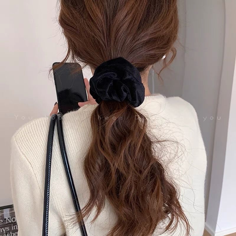 Fascia per capelli in velluto con intestino crasso, grande, autunno e inverno, retrò, temperamento americano, nicchia, semplice, moda, elastico per capelli, fiore, nuovo_voghion.com