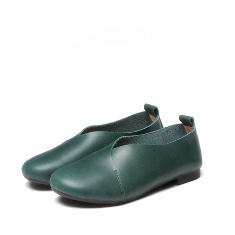 New Autumn Literary Genuine Leather Soft Sole Granny Forest Style Flat Single Lazy Shoes 833_voghion.com