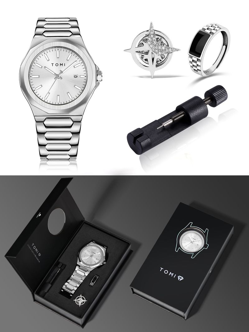 New Waterproof Calendar Non-Mechanical Brooch Gift Box Set Watch Men_voghion.com