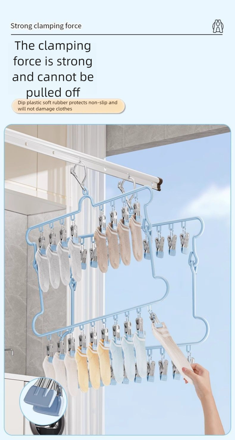 Drying Artifact Multi-Clip Clothes Hanger Home Balcony No Trace Stainless Steel Multi-Functional Underwear Windproof_voghion.com