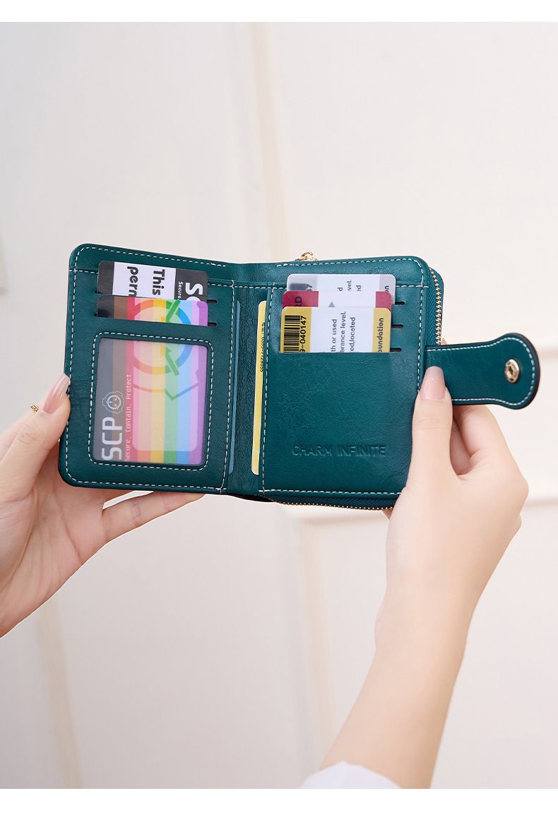 Cross Border Nieuwe RFID Anti Magnetische Korte Portemonnee Multifunctionele Ritssluiting Portemonnee Europese En Amerikaanse Retro Dames Muntenportemonnee_voghion.com