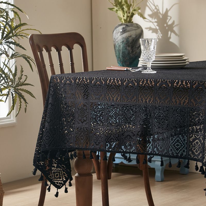 Tovaglia vintage all'uncinetto - Copritavolo in pizzo geometrico 59% cotone per sala da pranzo in stile rustico, antiscivolo e resistente al calore (nero/beige, 8 misure)_voghion.com