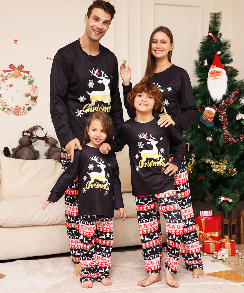 Pigiama stampato per la casa con fiocco di neve e lettera di Natale, per la famiglia, di Natale_voghion.com