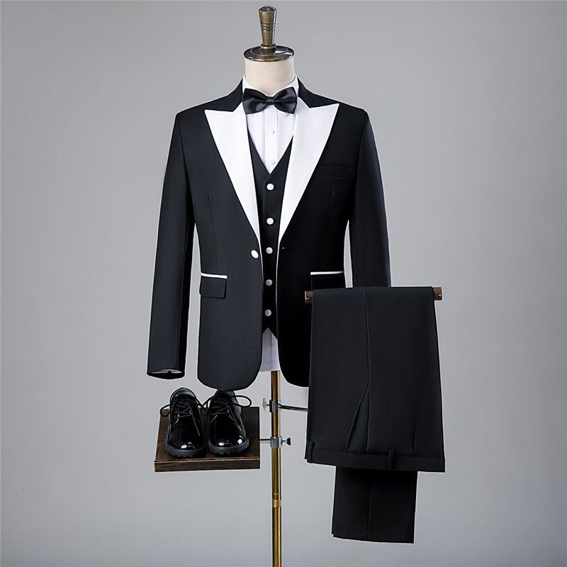 Fotostudio Fotografie Herren Hochzeitskleid Kostüm Bühnenmoderator Britischer Stil Dreiteiliger Anzug_voghion.com