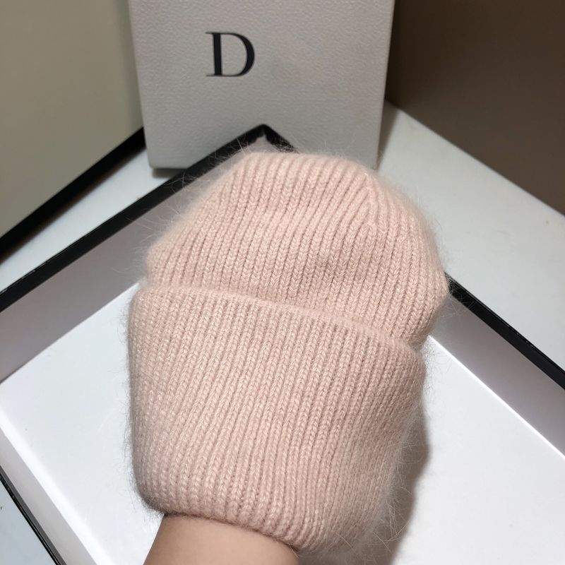 Verdickte Gramm Gewiicht Kanéngchenpelz gestrickte Mütz modesch an einfach einfarweg mëll waachseg waarm Wollmütz Fraen_voghion.com