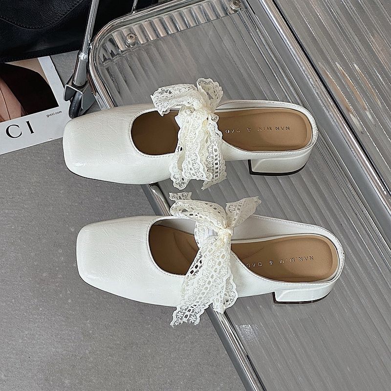 Chunky Heel Closed-Toe Silver For Women, Outdoor Wear, Summer 2025, Stunning Lace Strap, Fashionable Elegant Slippers_voghion.com