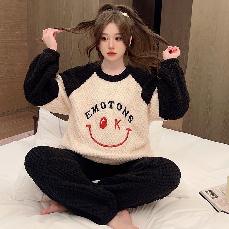 Long haired pajamas for women in winter 2023, sweet cartoon long sleeved pants, plus size 230 pounds, chubby MM home_voghion.com