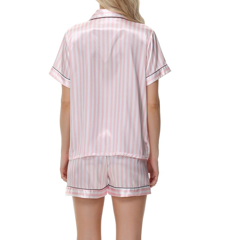 Loungewear für Paare, bedruckt, gestreifter Pyjama für Damen, lange und kurze Ärmel, Satin, große Größe, Heimkleidung_voghion.com