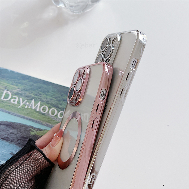 Plätering Klar Magnetisk För Magsafe Trådlösa Laddningsfodral För iPhone 14 11 12 13 Pro Max Plus Crossbody Halsbandsfodral_voghion.com