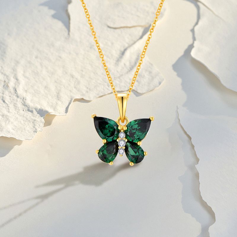 New Emerald Zircon Butterfly Pendant Necklace S Sterling Sier Jewelry Female Light Niche Design_voghion.com