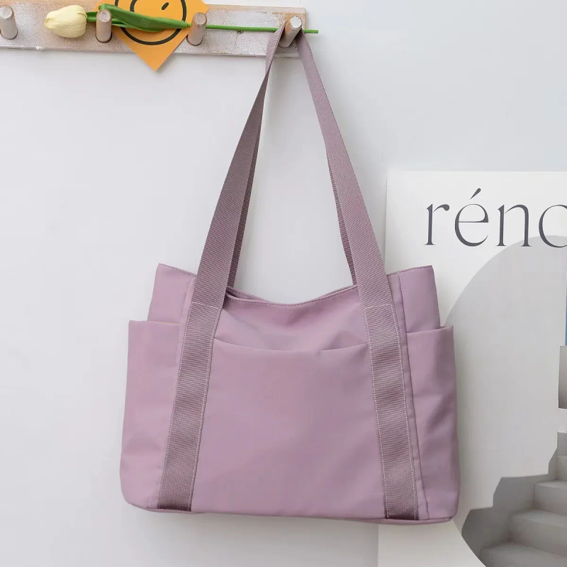 2024 Borsa da donna nuova Borsa tote in tinta unita Borsa a tracolla per pendolarismo Per il tempo libero Borsa semplice per mamma Borsa per uscire Borsa in nylon di grande capacità_voghion.com