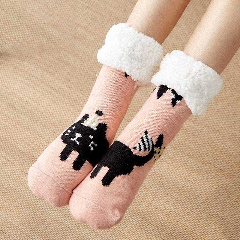 Christmas Socks Home Carpet Floor Socks Snow Socks Leg Sets Confinement Coral Fleece Sleep Socks Slippers Socks_voghion.com