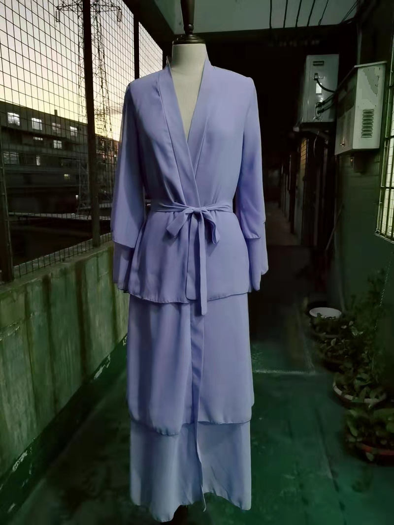 Women's Clothing fashion spliced three layer chiffon elegant cardigan dress robe_voghion.com
