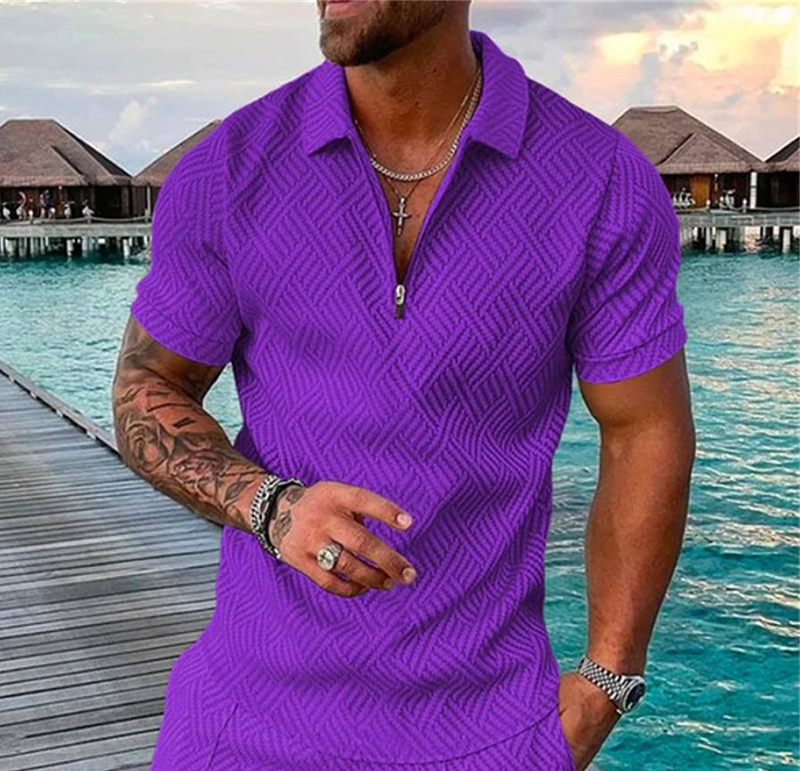 Neues Sommer-T-Shirt für Herren mit lässigem Revers, gewöhnliches, lässiges, einfarbiges 3D-gedrucktes Sommer-T-Shirt_voghion.com