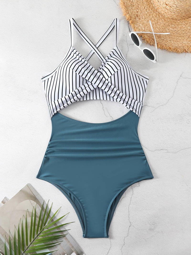 Maillot de bain une pièce pour femme, maillot de bain moulant dos nu, croisé et ajouré_voghion.com