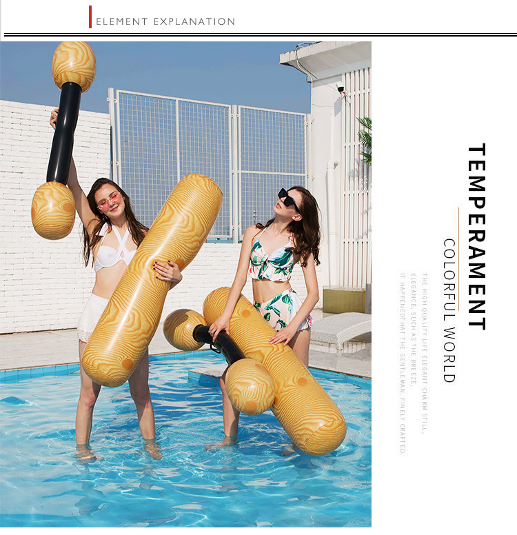 Inflable de parachoques - Juguete acuático para adultos con asiento de textura de madera y palo de batalla flotante para fiestas en la piscina y diversión en la playa._voghion.com