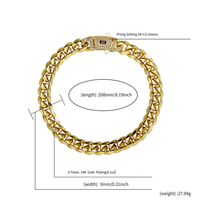 Sieraden voor heren en dames, roestvrijstalen Cubaanse schakelketting, titaniumstaal, hiphopstijl, dikke ketting, gegalvaniseerd, kleurvast, maten 7-11_voghion.com