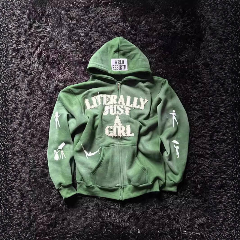 Men's Y2k Streetwear Zip-up Hoodie With Letter Patches & Embroidery, Oversized Fit, Unisex Casual Pullover (Black, Green, Pink)_voghion.com