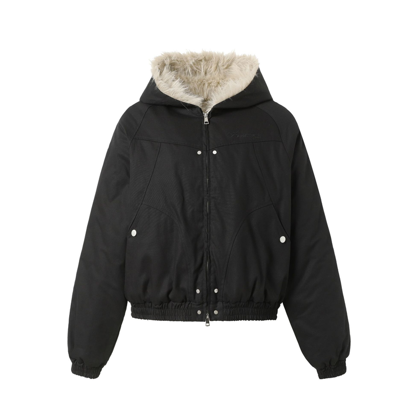 Fleecegefütterte Kapuzenjacke im Vintage-Stil für Damen und Herren – Dicker Wintermantel mit trendigem Design, Unisex-Passform (Schwarz, Beige)_voghion.com