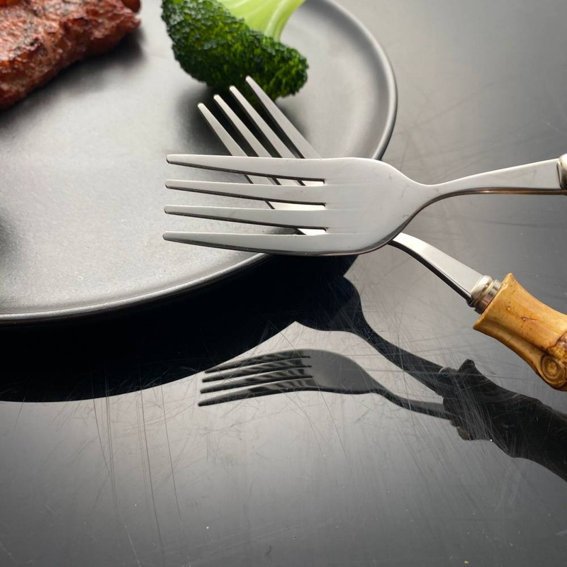 Couverts en bambou naturel, ensemble de 4 pièces, en acier inoxydable 18/10 de qualité alimentaire, couverts en argenterie, ensemble de découpe pour gâteau de mariage, pelle, couteau, fourchette_voghion.com