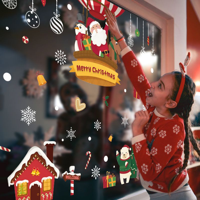 Pegatinas navideñas para niños: grandes pegatinas de pared de PVC de 60 x 90 cm, decoración de aula con dibujos animados, pegatinas navideñas para ventanas y cristales, reutilizables._voghion.com