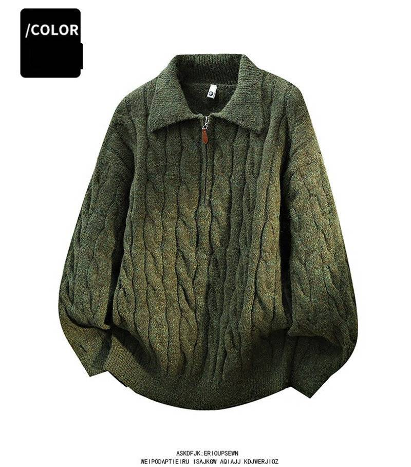 Men's Heavyweight Knit Zip-Up Cardigan – Winter-Ready Pullover With Polo Collar – Oversized Fit For Casual & Layered Styles (M-4XL)_voghion.com