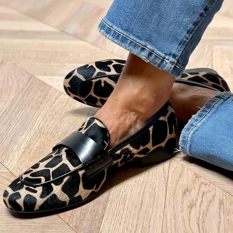 Women's Comfortable Loafers Slip-On Casual Shoes - Soft Suede Round Toe Flat Shoes For Women (Giraffe Print, Sizes 34-43)_voghion.com