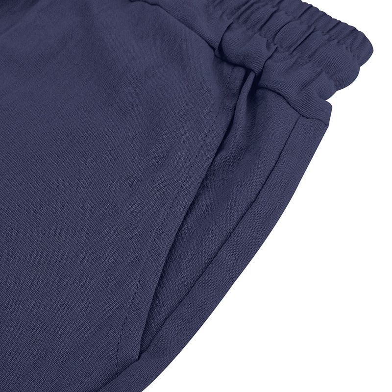 Completo da uomo in lino con camicia e pantaloncini - Completo casual estivo da spiaggia a maniche corte con vestibilità ampia_voghion.com