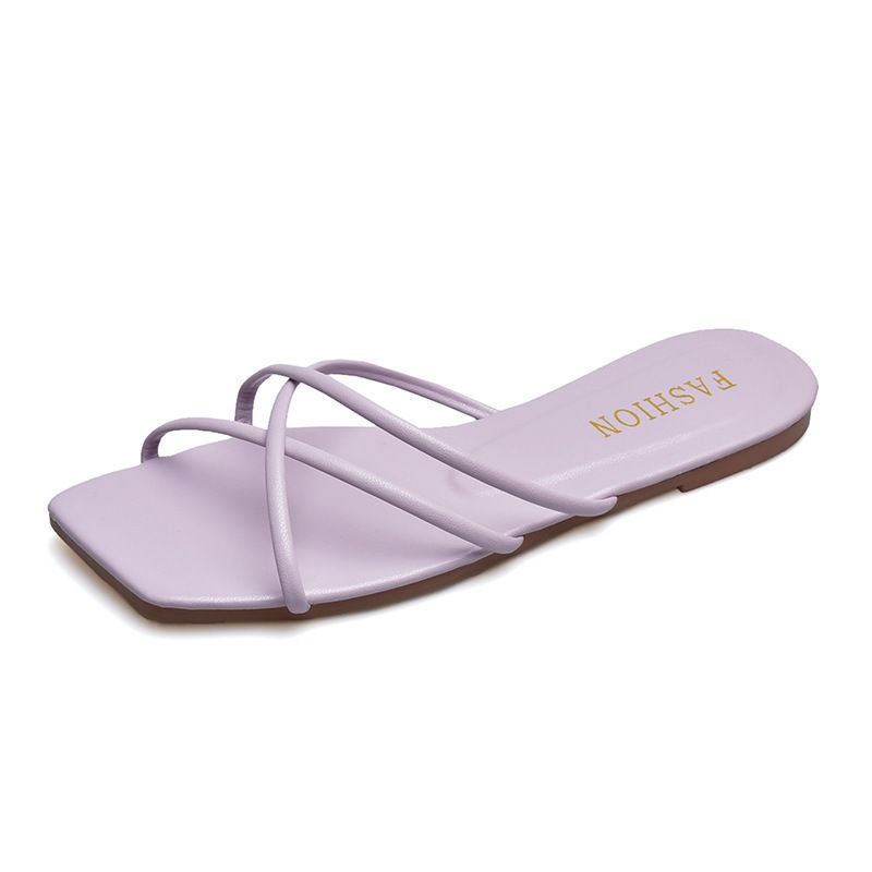 Fairy Style Slippers For Women New 2025 Summer Outdoor Korean Version Simple Thin Strap Square Toe Flat Beach Sandals_voghion.com
