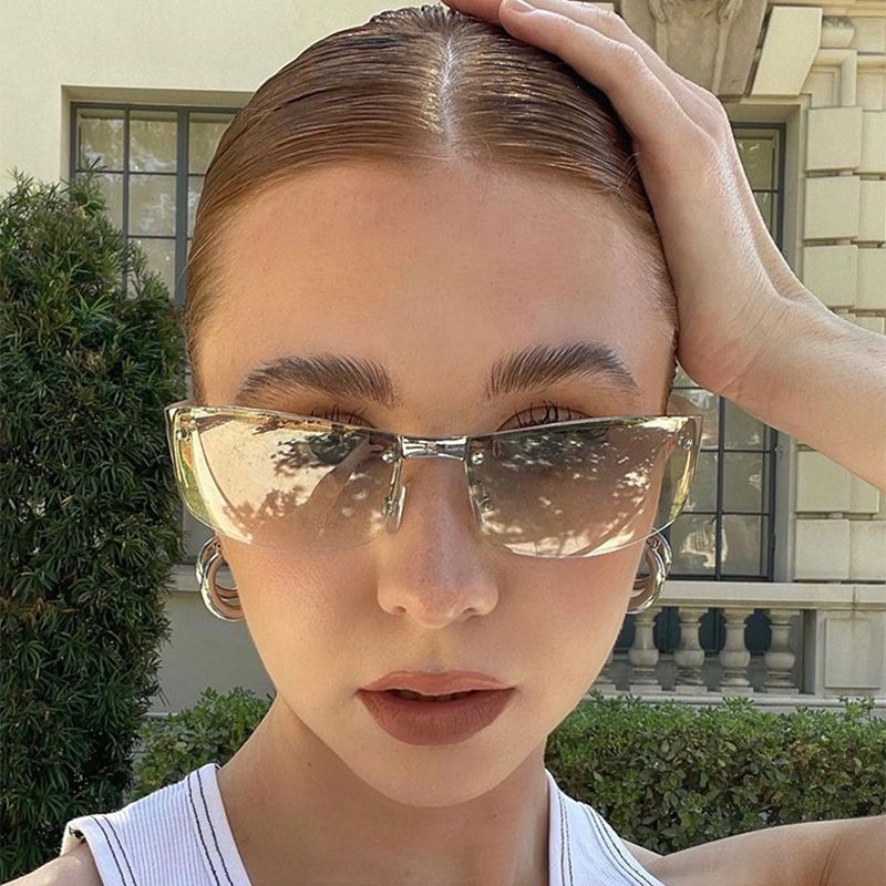 LazyZoom Y2g Millennium Internet Influencer Street Snap Retro Rimless Sunglasses Ins Fashion Niche Style Fancy Neutral Anti-DDoS_voghion.com