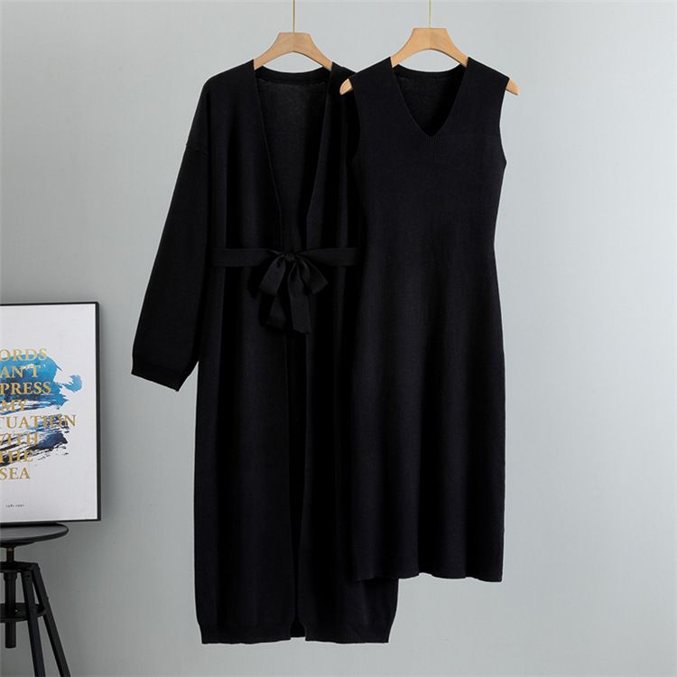 Damenbekleidung Mode Temperament Anzug Strickjacke Jacke Ärmellose Weste Kleid Zweiteiliger Anzug Weiblicher Frühling_voghion.com