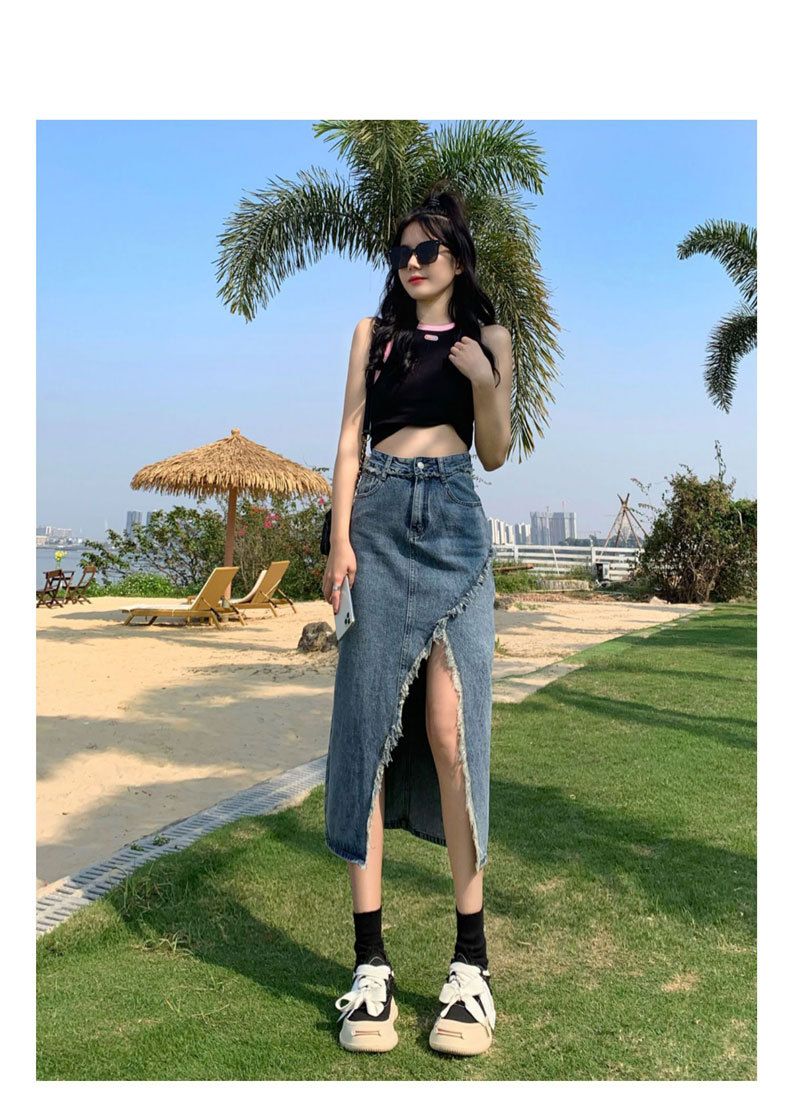 Gonna da cowboy, spacco da donna, linea ad A estiva alla moda a vita alta, lunghezza media irregolare con bordo in pelliccia e glutei_voghion.com