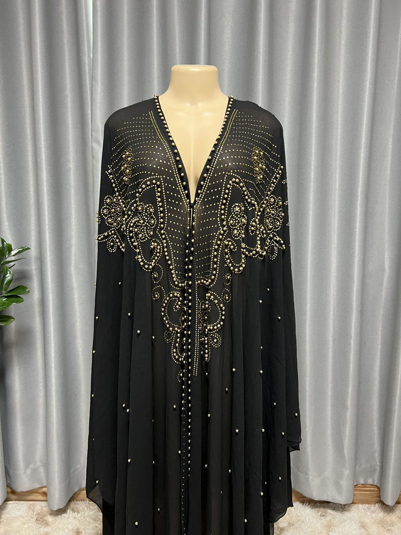 Dammekleeder Moslemesche Stil waarm Diamantperlen héichdicht Chiffon locker Mantel Schal_voghion.com