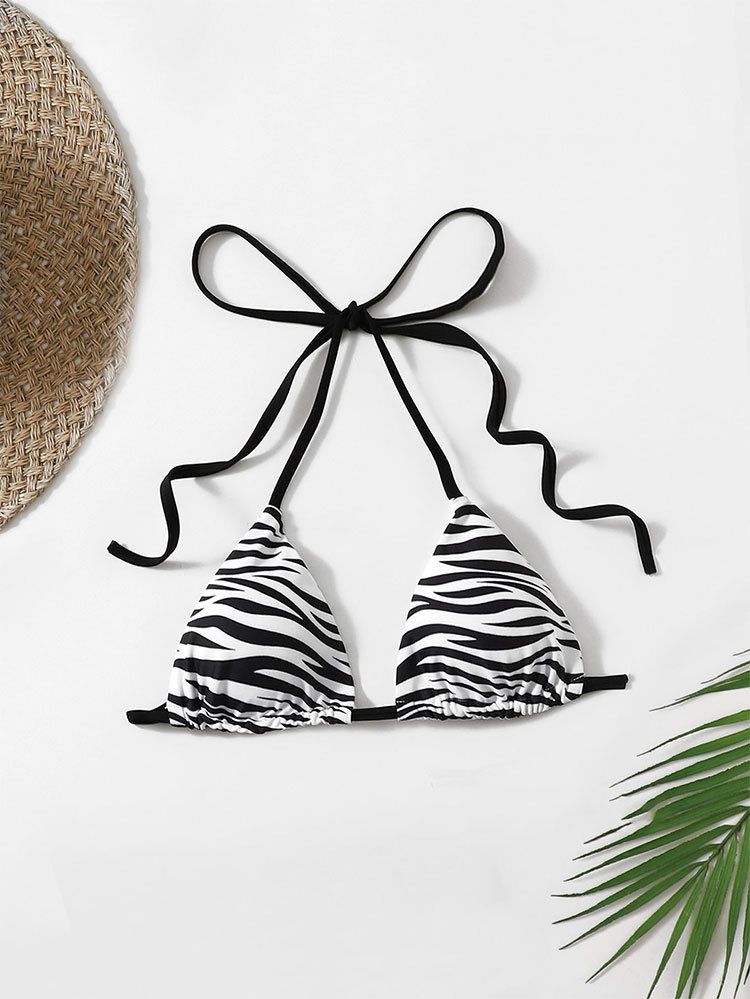 Ženski bikini kupaći kostim s printom i vezicama, ženski seksi gornji dio bikinija s ovratnikom_voghion.com