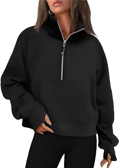Felpa in pile con foro per il pollice, collo alto e mezza zip da donna Lulu Yoga Wear 2025_voghion.com