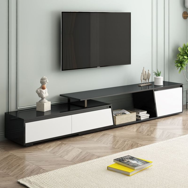 U-Can Modern, Minimalist Rectangle Extendable TV Stand, TV Cabinet With 2 Drawers And 1 Cabinet For Living Room, Up To 100''_voghion.com