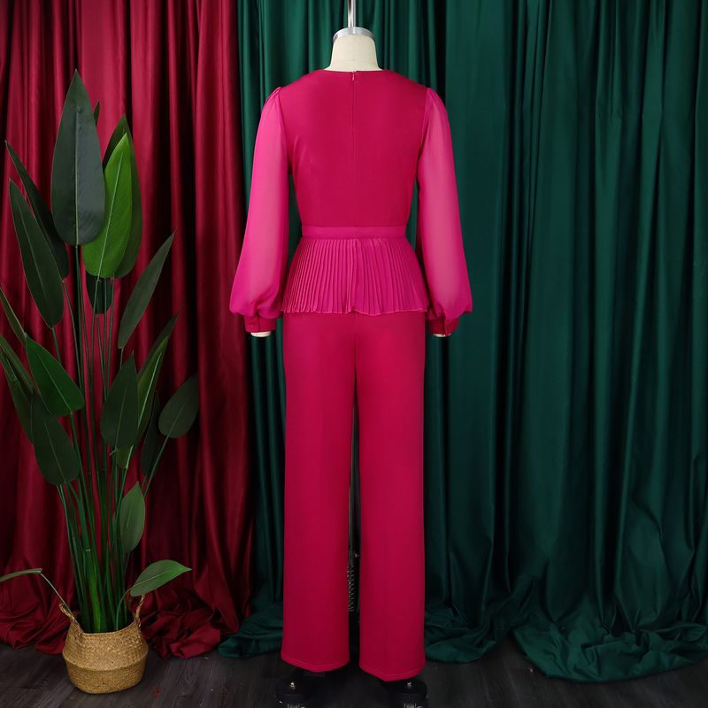 Ropa de mujer Nueva moda tradicional Tongle Top de manga larga Pantalones de pierna ancha Traje de dos piezas_voghion.com
