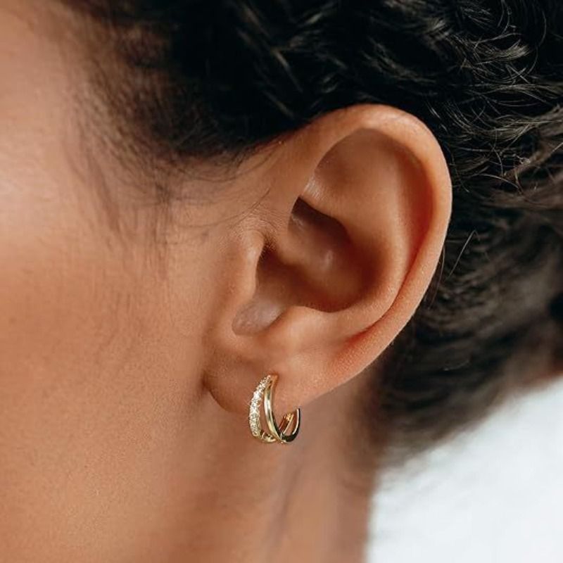 Aurora Atelier 925 Sterling Silver Crystal Zirconia Hoop Earrings For Women Fashion Simple Double Ring Circle Earrings Punk Jewelry Party Gifts_voghion.com