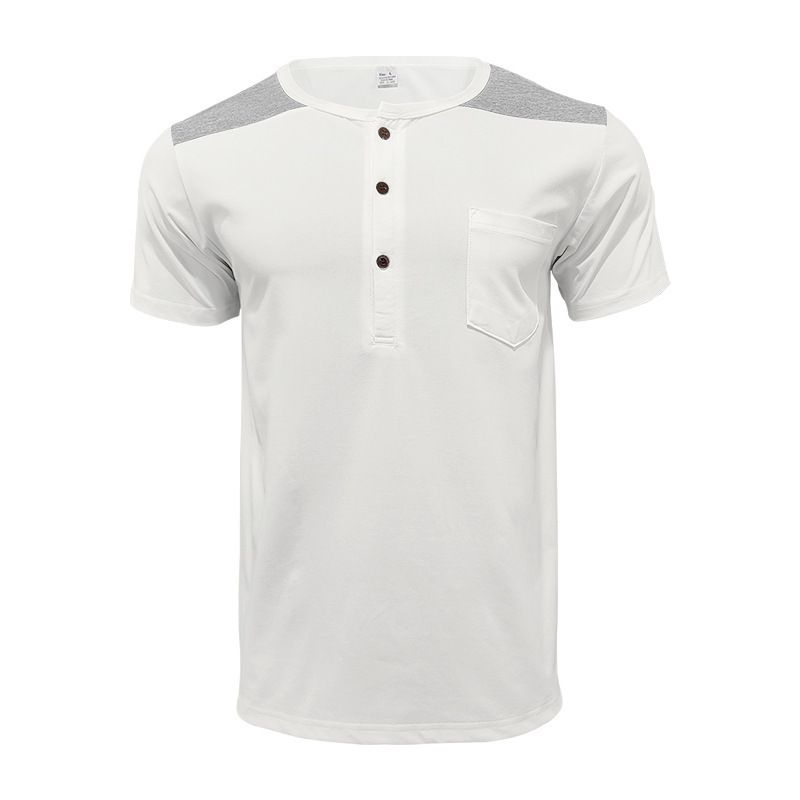2025 Summer Short Sleeved Men's T-Shirt Trendy Big Collar Color Blocked Thin Henley Top For Men_voghion.com