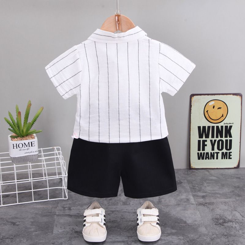 Dragt 2024 Sommer Nye Børn og Drenge Mode Kortærmet Stribet Polo Shirt Todelt Sæt Trendy_voghion.com