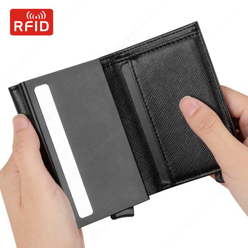 Passhüllen & Geldbörsen RFID Herren-Kartenhalter Kartenhalter Reißverschluss Einfache Bremse Aluminiumlegierung Pop-Up-Geldbörse aus Kohlefaser Diebstahlschutzbürste_voghion.com