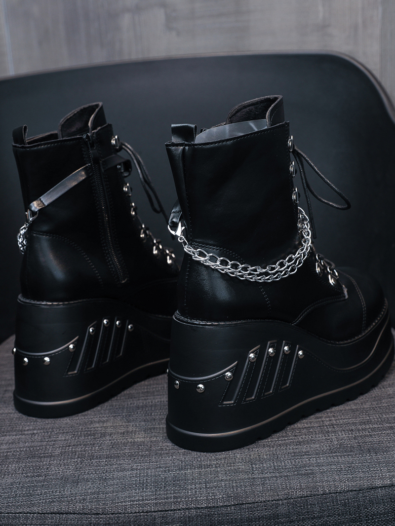 Women's shoes round head side zipper strip thick bottom round head wedge heel ladies Martin boots _voghion.com