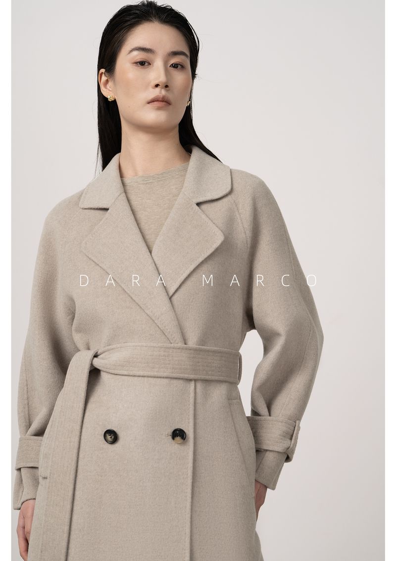 Trench double-face di lusso in misto cashmere e seta per donna – Elegante design con spalle scese, cappotto lungo aderente con drappeggio lusinghiero_voghion.com