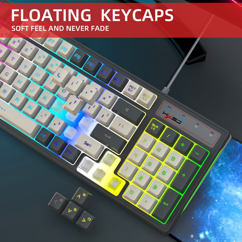 Farfi V600 Wired Keyboard Quick Response Anti-skid Compact 96 Keys RGB Backlight USB Gaming Keypad for Desktop_voghion.com